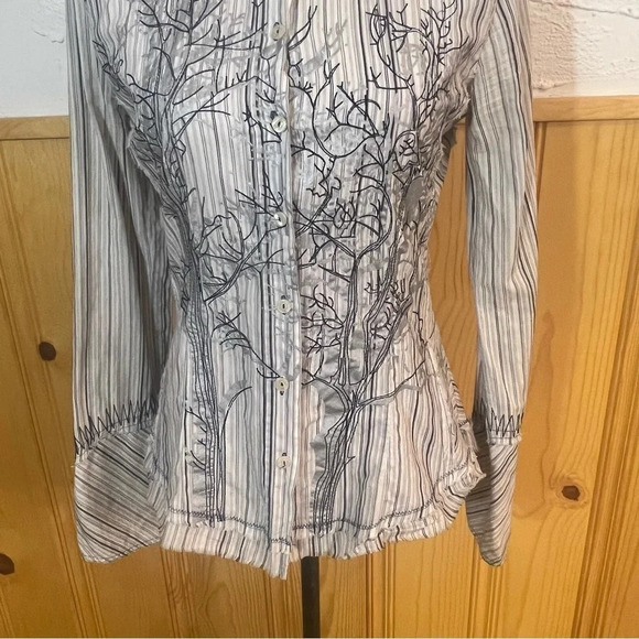 EUC Johnny Was 3-J Workshop Striped Embroidered Button Down Shirt Sz-S - Picture 3 of 12